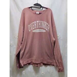 Comfort Wash Womens XL Pink Sweater Overthinker Since Birth Fun Quote Oversized